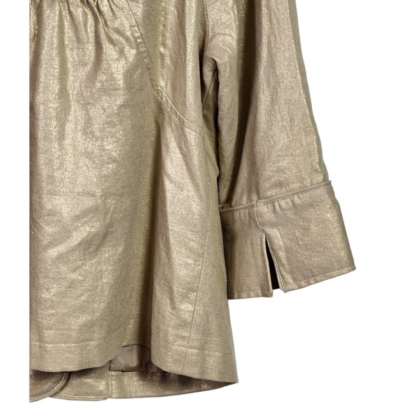Vintage 90s Robert Louis Gold Shimmer Khaki Trendsetter Linen Jacket S - Picture 4 of 6